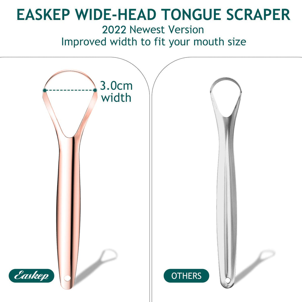 Tongue Scraper (2 Pack), Wide-Head Tongue Cleaner with Nice Carrying Box, Easkep 100% Stainless Steel Tongue Scrapers Cleaners, for Men, Women, Adults, Kids