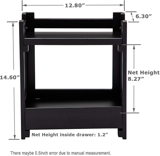 GOBAM Bamboo Makeup Organizer with Drawer, Black Vanity Storage Box, Multi-Purpose Storage for Skincare, Toiletries and Desktop, 2-Tier Countertop Organizer Shelf for Bathroom, Kitchen, Office