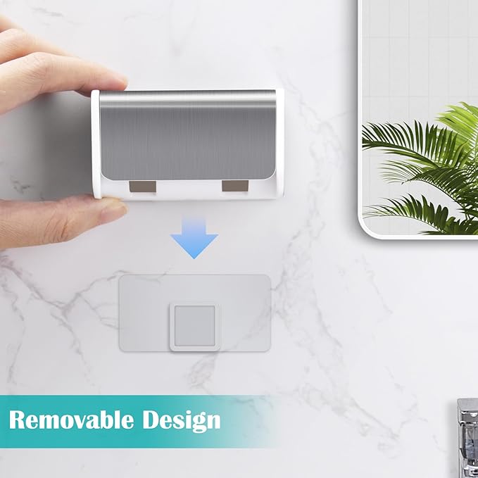 2 PCS Toothbrush Holders Wall Mounted with Cover, Electric Tooth Brushing Holder for Bathroom, 2 Slots Self Adhesive Toothbrush Organizer for Family, Kids (2, Brushed Silver)