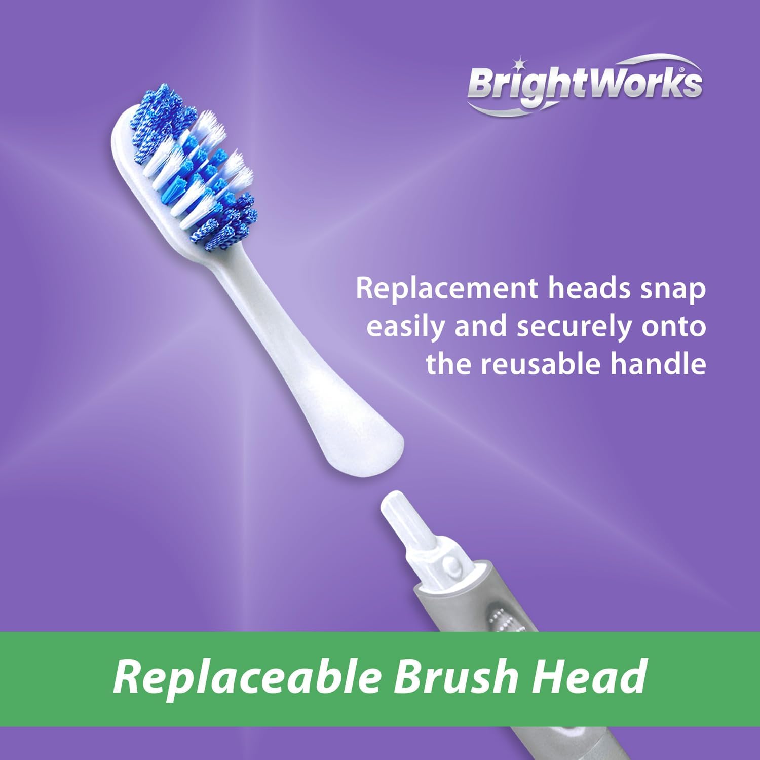 BrightWorks Toothbrush with Replaceable Heads - ECO-Friendly 100% PCR Handle with Aluminum Core, Soft Bristle Whitening Manual Toothbrush, Whole Mouth Cleaner (1 Handle + 2 Brush Heads)
