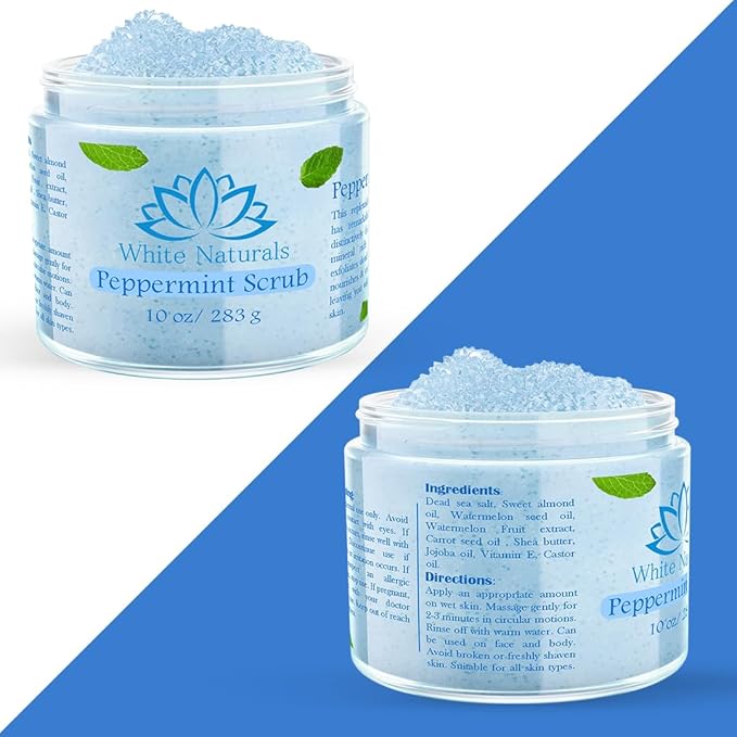 Pure Peppermint Scrub, Moisturizing and Exfoliating Face & Body Scrub, Organic Exfoliator, Fights Stretch Marks, Fine Lines and Wrinkles, Natural Shower Scrub