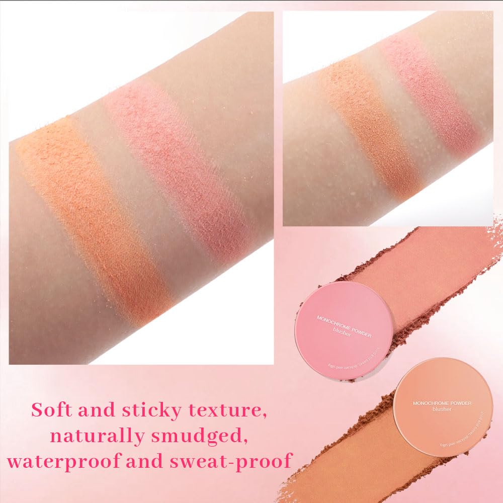 Peach Pink Powder Matte Blush with Mirror – Lightweight Smooth Blendable Baked Blush, Fade & Transfer-Resistant, Natural Matte Finish, Vegan & Cruelty Free, Perfect Makeup Gift for Women #01