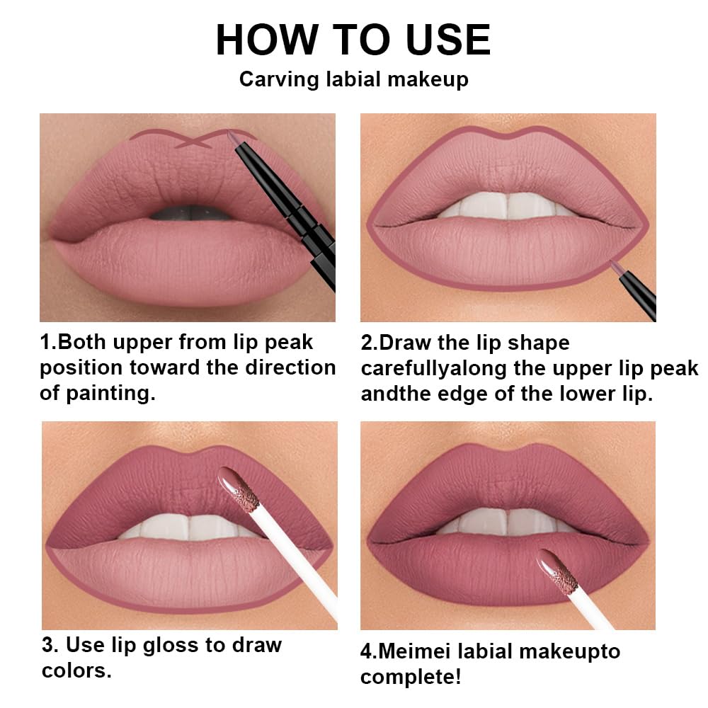 evpct 3Pcs Antique Rose Nuetral Hot Mauve Matte Lip Liner & Liquid Lipstick Stain Makeup Set for Women, Lip Liner Stain Long Lasting Waterproof Smudge Proof, Cruelty Free Lip Makeup 24 hours originale