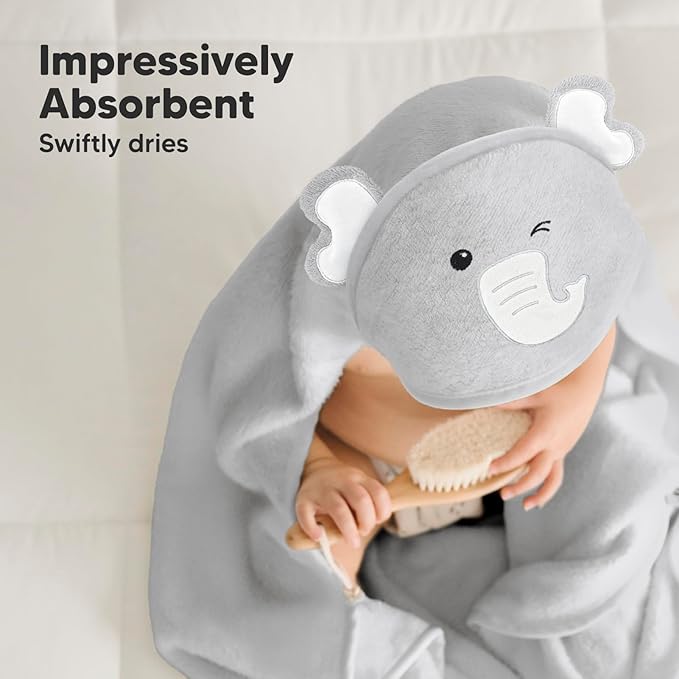 KeaBabies Hooded Baby Towel for Newborn - Viscose Derived from Bamboo Large Baby Bath Towels with Hood for Boys, Girls, Toddler, Extra Absorbent & Soft Newborn Bath Essentials (Elephant, Regular)