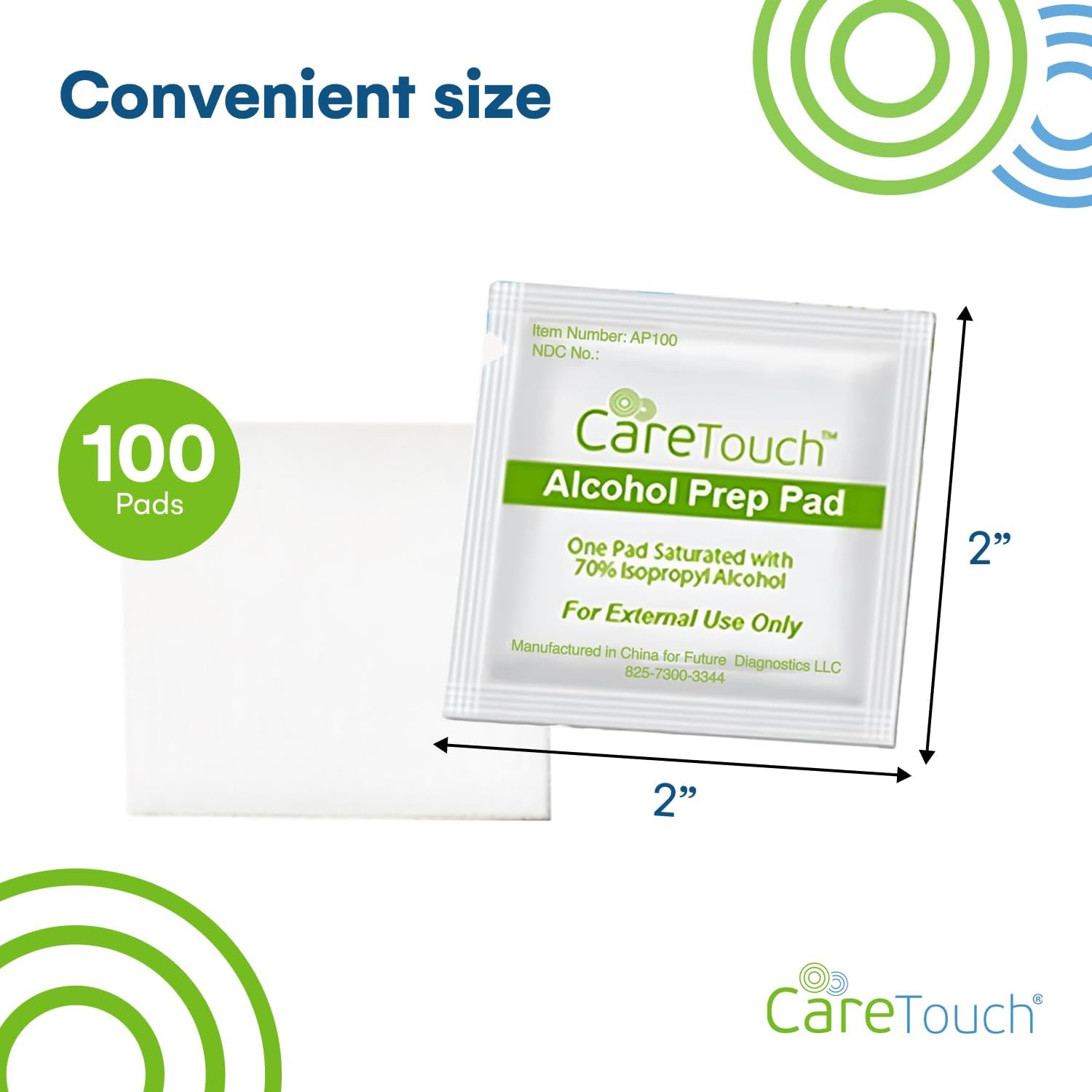 Care Touch 100-Pack Alcohol Wipes - Individually Wrapped Alcohol Prep Pads with 70% Isopropyl - Sterile 2-Ply Antiseptic Swabs for First Aid Kits, Cleaning, Travel and Everyday Use