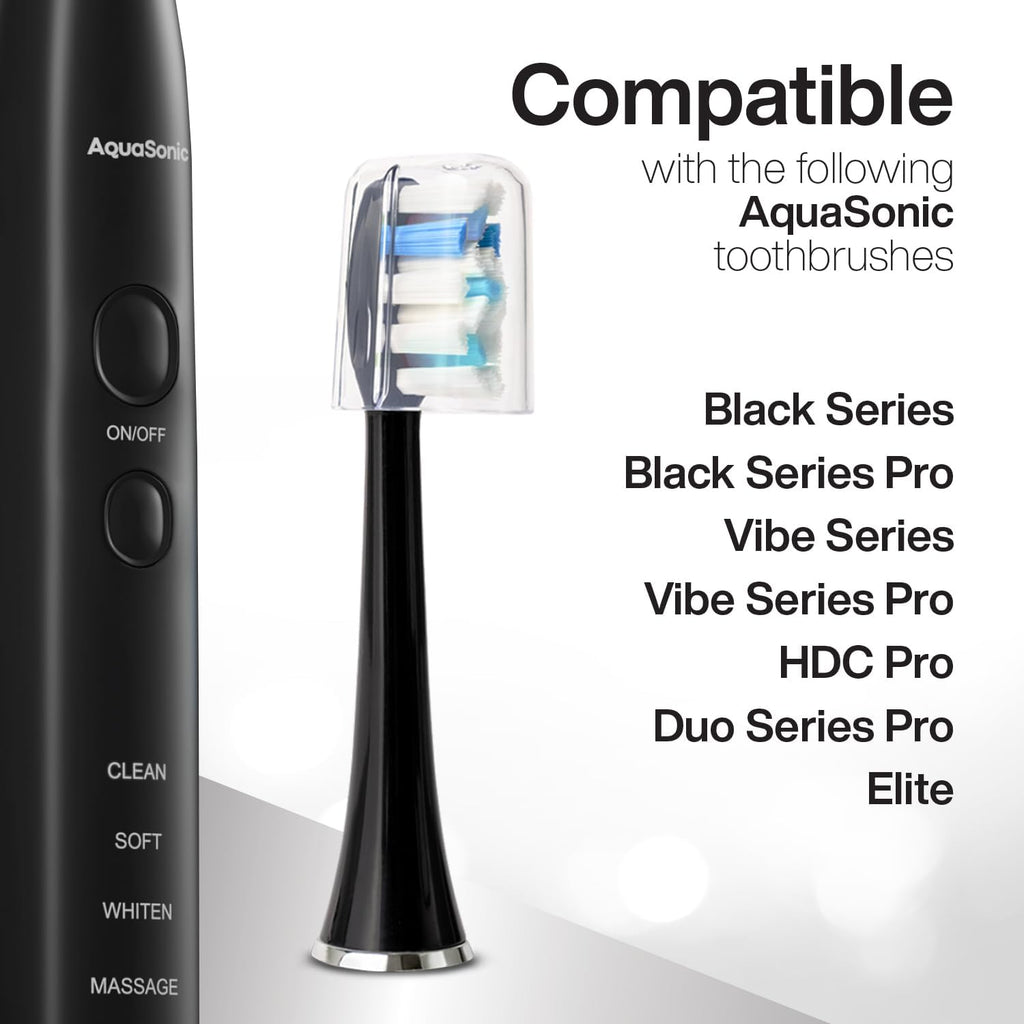 AquaSonic Proflex Replacement Brush Heads | ADA Accepted | for Whiter Teeth & Gum Care | Compatible with Many AquaSonic Toothbrush Handles (8 Pack Black)