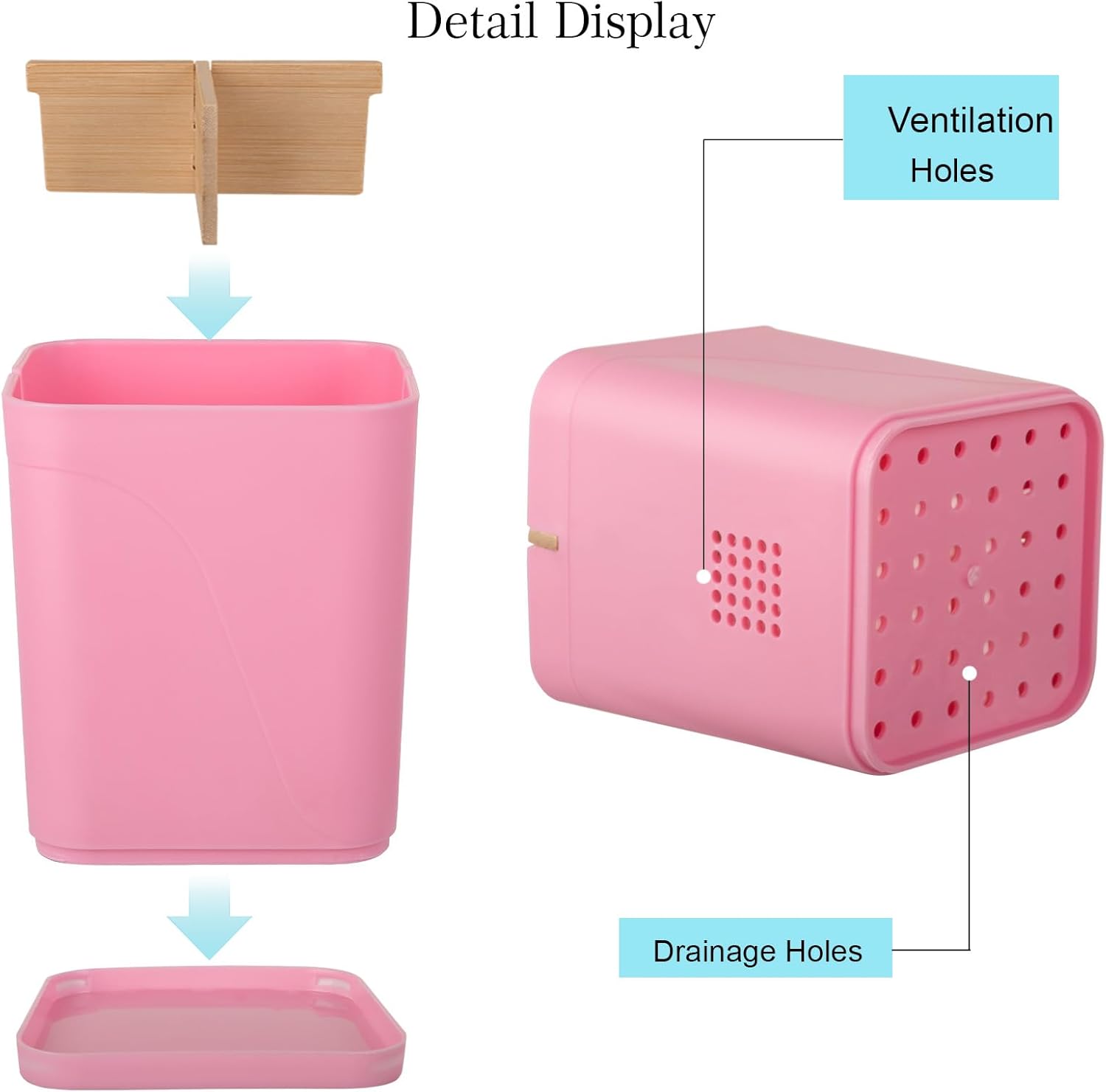 Electric Toothbrush Holder 3 Slots Tooth Brushing Holder with Bamboo Dividers for Bathrooms, Plastic Toothbrush and Toothpaste Organizer for Shower, Countertop, Vanity, Pink