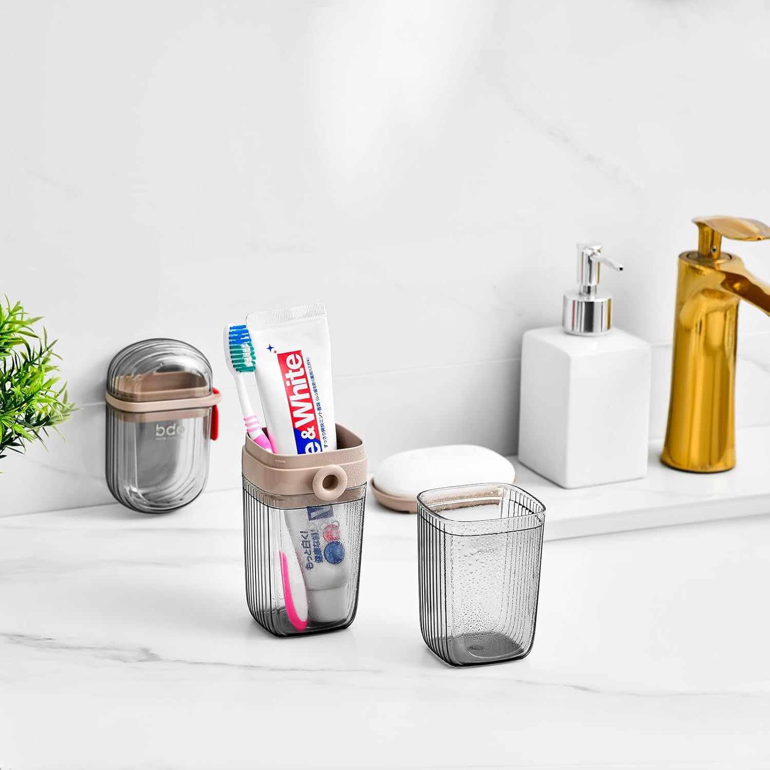 VITVITI Gray Toothbrush Travel Case, Portable Leakproof Travel Soap Container Dish Tray, 7.88 inch Toothpaste Toothbrush Holder with Cover for Trip/Bathroom/Camping