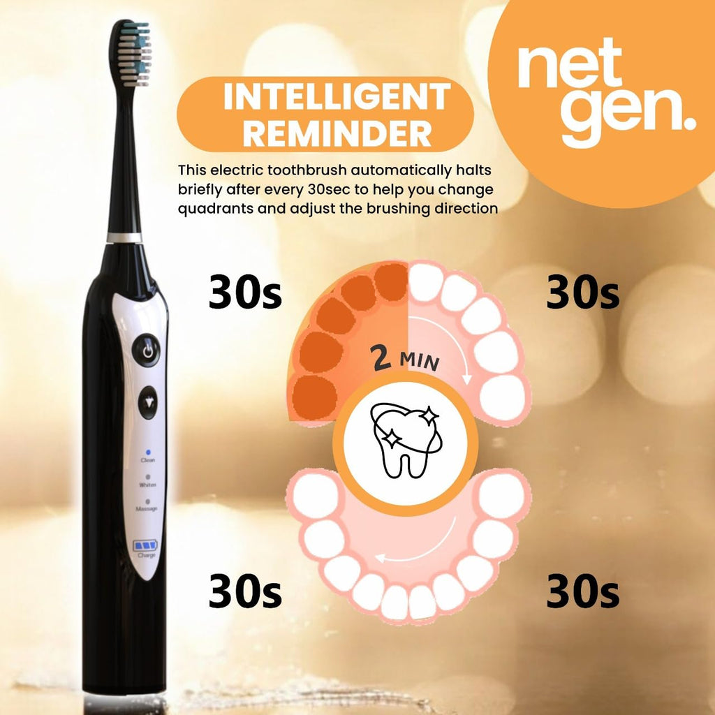 Sonic Electric Toothbrush for Adults with 5 Toothbrush Replacement Heads, 3 Brushing Modes & 2 Minutes Built-in Timer, Travel Toothbrushes with Inductive Charging, Rechargeable toothbrush | Black