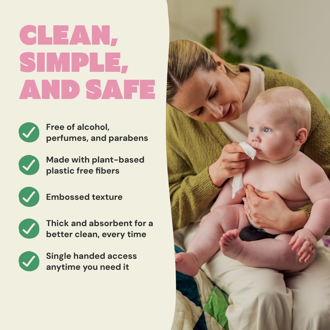 DYPER 99.9% Water-Based Baby Wipes, Hypoallergenic & Unscented Baby Wipes, Made from Plant-Based Material, Gentle for Sensitive Skin, Plastic-Free Wet Wipes, Pack of 4 (224 Count)