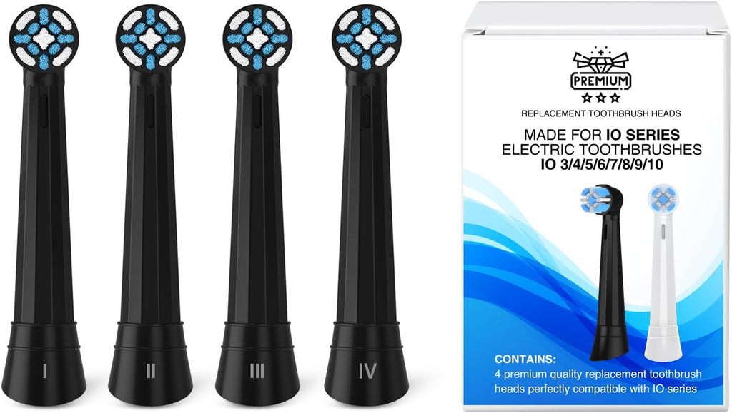 [Upgraded 2025] AmuLumon 4-Pack Ultra-Soft Toothbrush Heads for Oral-B iO Series (iO3/iO4/iO5/iO6/iO7/iO8/iO9/iO10) – Gentle Gum Care, Hygienic Travel-Ready Replacement Brush Heads (Black, 4PACK)