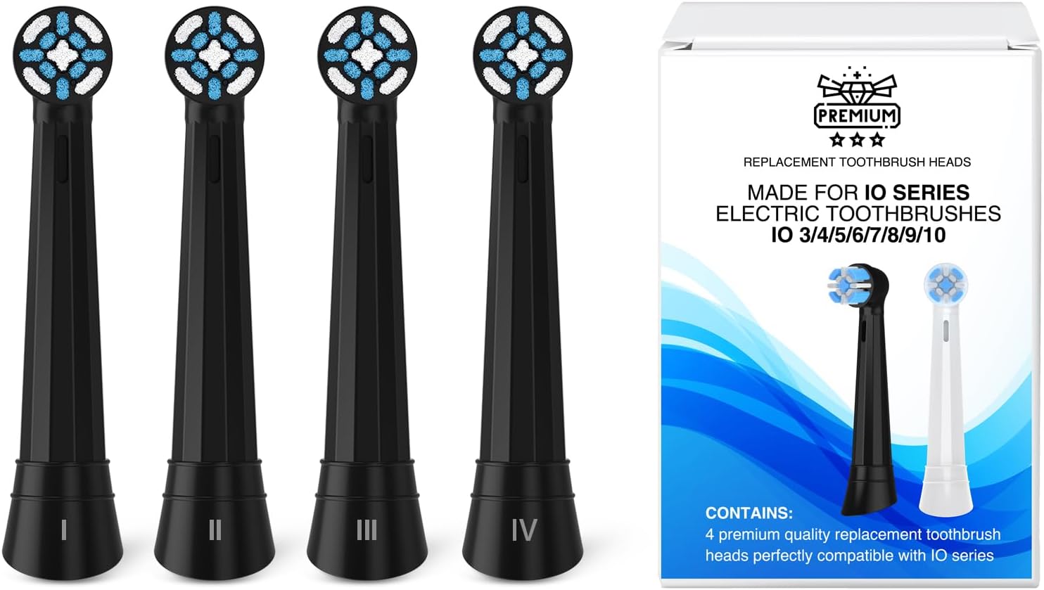 [Upgraded 2025] AmuLumon 4-Pack Ultra-Soft Toothbrush Heads for Oral-B iO Series (iO3/iO4/iO5/iO6/iO7/iO8/iO9/iO10) – Gentle Gum Care, Hygienic Travel-Ready Replacement Brush Heads (Black, 4PACK)