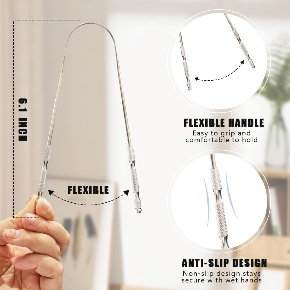 Tongue Scraper for Adults Oral Care Tongue Cleaner Reduce Bad Breath Metal Tongue Scrubber Stainless Steel (Silver, Pack of 1)