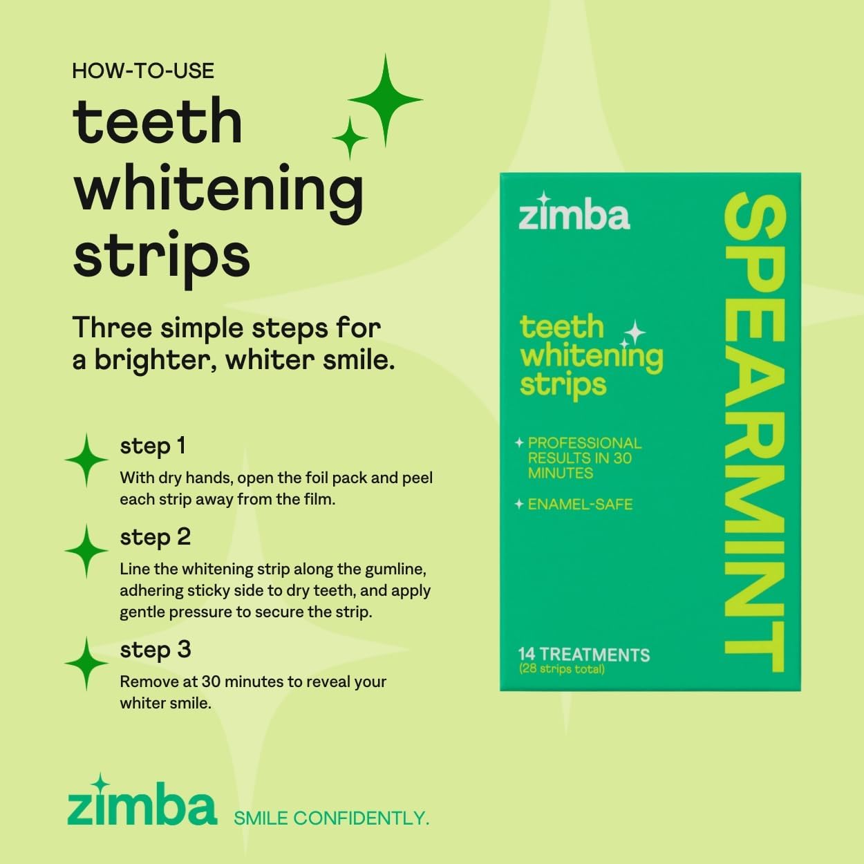 Zimba Teeth Whitening Strips 3-Pack Bundle (Mint, Spearmint, Peppermint) | Vegan Whitening Strip Enamel Safe Teeth Whitening Hydrogen Peroxide Teeth Whitener for Coffee, Wine, Tobacco, & Other Stains