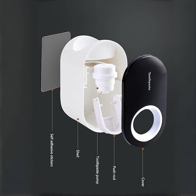 Stainless Steel Adhesive Wall Mounted Toothbrush Holder, 3 in 1 Organizer for Toothbrush, Toothpaste, and Cup (Black (Set of 2))