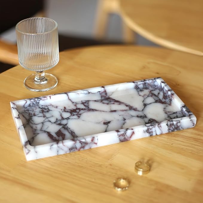 100% Natural Luxury Calaccata Viola Marble Small Hand Towel Tray Holder Organizer, Makeup Bathroom Holder
