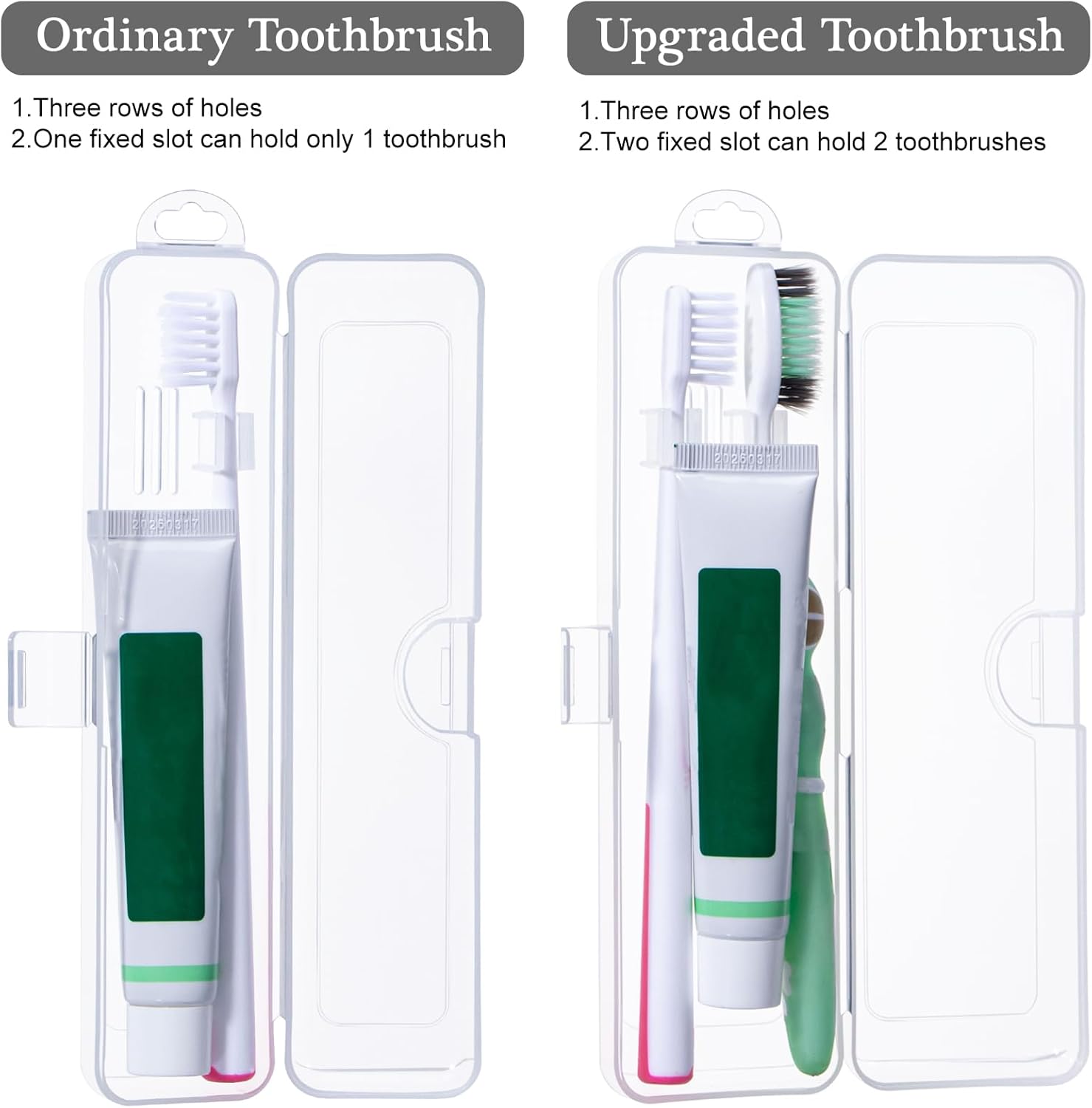 Toothbrush Travel Case 2 Pack, Clear Toothbrush Case Holder Travel Size Plastic Toothbrush Holder Toothpaste Storage Container Portable for Traveling, 7.87 x 2.36x 1.18”