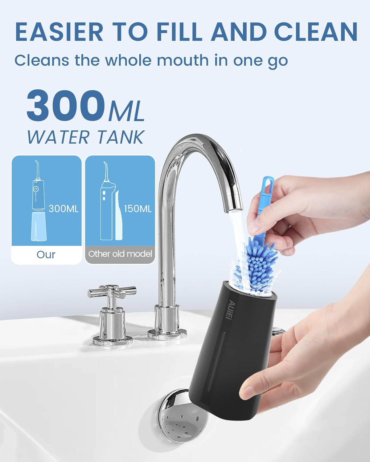 Water Flosser Teeth Pick: 9 Jet Tips Cordless Oral Irrigator with 300ML, 5 Modes Portable Power Dental Flossers, IPX7 Waterproof Rechargeable Electric Waterflosser Machine for Home Travel, Black