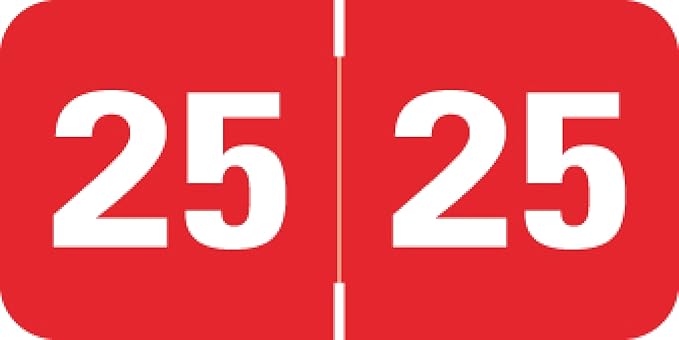 2025 Year Labels, Doctor Stuff 2025 Chart Stickers, Red Color Coded, Medical Arts Press Style, USA Made Year Labels for End Tab File Folders, 500/Roll, 1 Roll, 3/4" x 1-1/2"