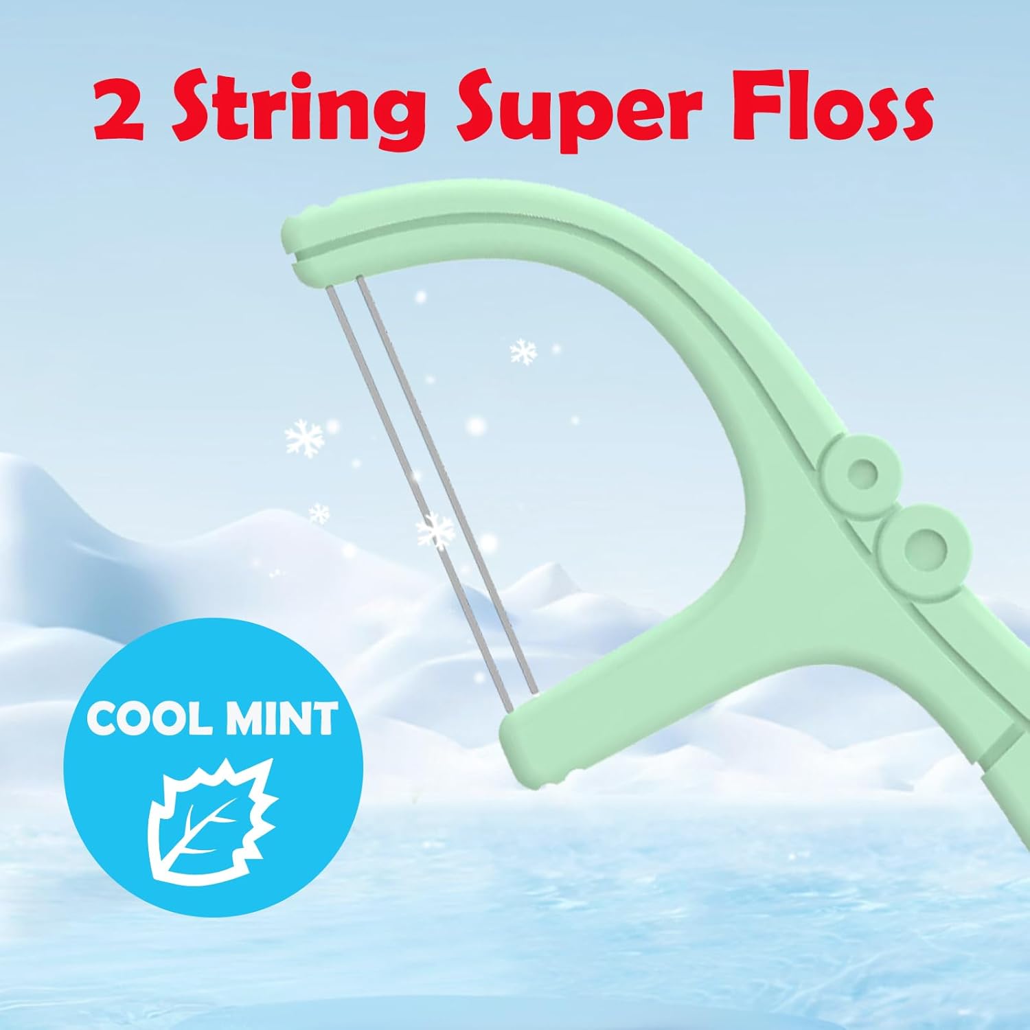 Twin-Line Floss Picks,2 Handy Case 104 Count Mint Flavor Dental Flossers for Adults,Comfort Toothpicks Sticks,Twice Cleaning Action for Tight Spaces,Extra Strong Shred Resistant Floss(Pink,Green)…