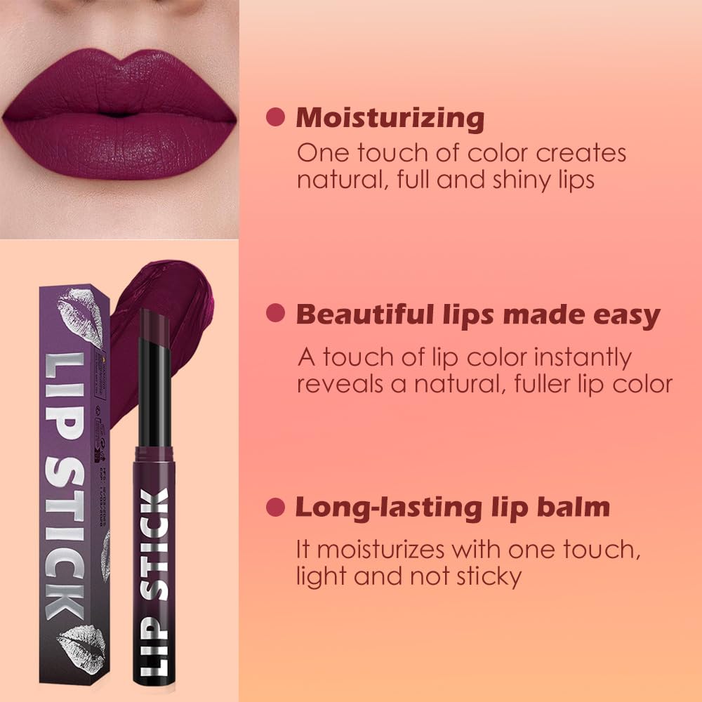 Plum Purple Matte Lipstick for Women, Long Lasting Waterproof Transfer-Proof Vegan, 24 Hours Moisturizing Glossy Shine Lip Gloss, Lipstick Palette Beauty Products Makeup All-Day Formula A08#