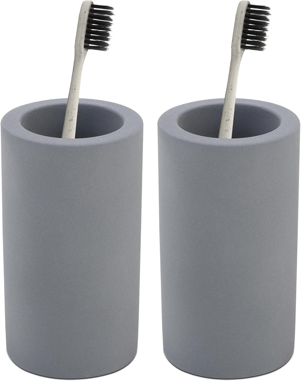 2Pcs Diatomite Toothbrush Holder for Bathroom Sink, Countertop Organizer, Quick Dry Stand Cup for Toothpaste, Razors, Makeup Brushes - Water-Absorbent & Quick-Drying (Dark Grey, Height 4.3")