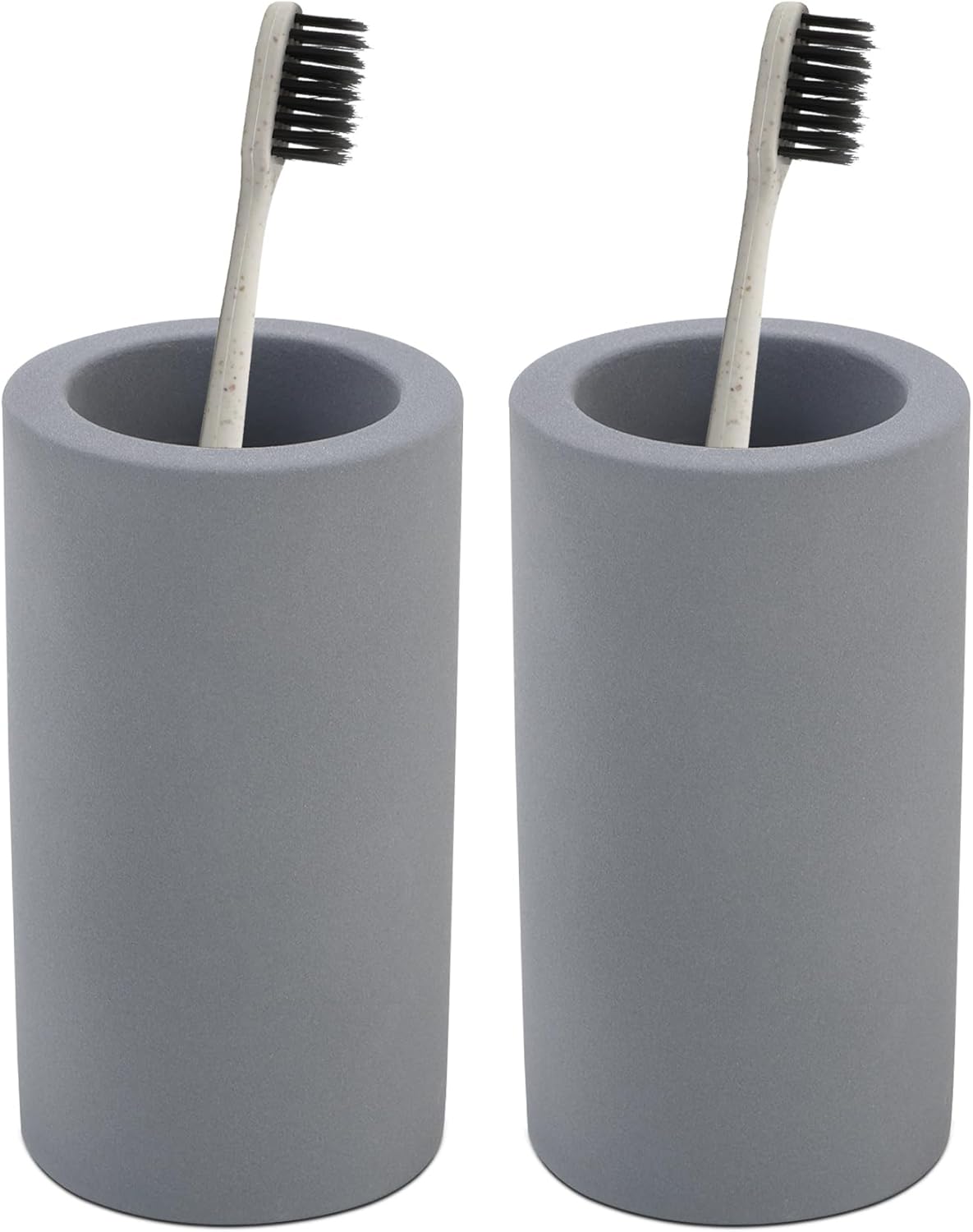 2Pcs Diatomite Toothbrush Holder for Bathroom Sink, Countertop Organizer, Quick Dry Stand Cup for Toothpaste, Razors, Makeup Brushes - Water-Absorbent & Quick-Drying (Dark Grey, Height 4.3")