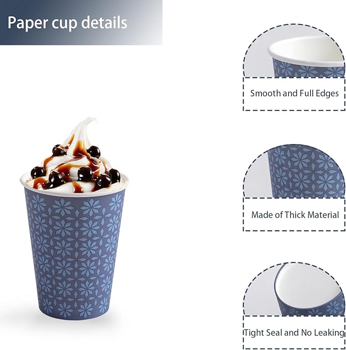 300 Pack Paper Cups 8 oz, Disposable Hot/Cold Beverage Drinking Cups, 8 OZ Paper Coffee Cups, Navy Floral Coffee Cups for Party, Picnic, Travel, and Events.