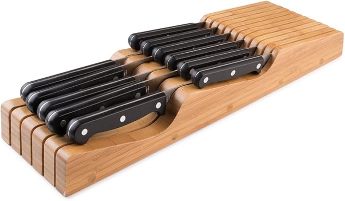 Bellemain 100% Pure Bamboo in Drawer Knife Block | 16 Knife Slots Knife Drawer Organizer | Store Knives Safely with The Blades Down | Storage Solution for Your Kitchen | Knife Organizer Drawer Insert