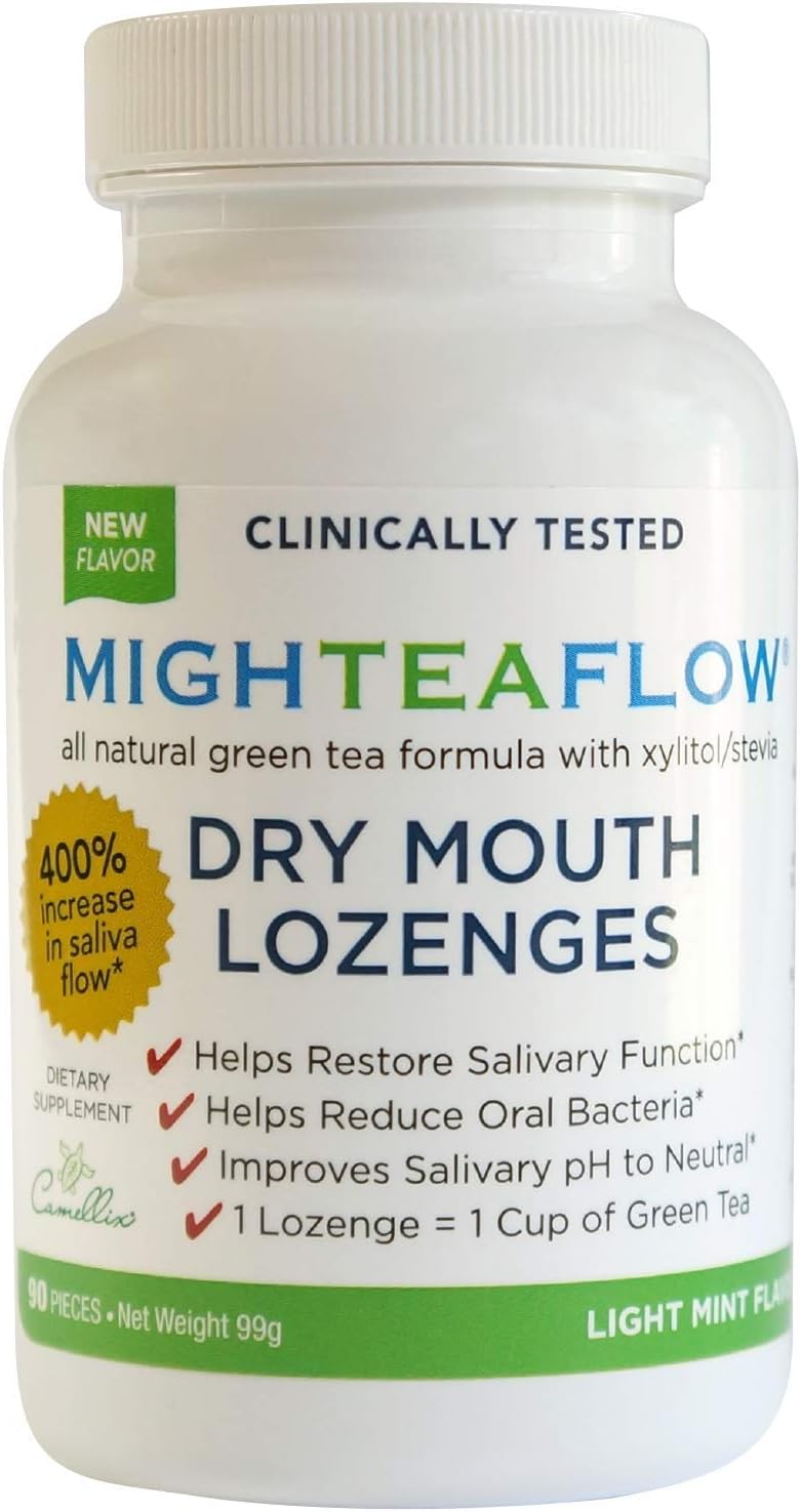 Sugar Free Dry Mouth Lozenges with Xylitol/Stevia, Light Mint, Clinically Tested by Dental Professionals, NO Artificial Flavors/Colors, NO Aspartame,and NO Titanium Dioxide