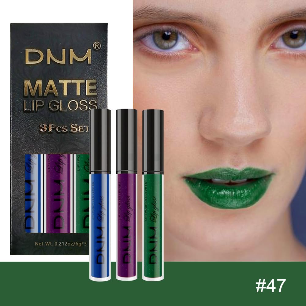 AMY'S DIARY Blue Green Dark Purple Matte Plum Liquid Lipstick 3Pcs Sets,24-hour Lipstick Long Lasting Permanent L Magic Lipstick Waterproof Lip Stain 24 Smudge Waterproof for Women (Set21)