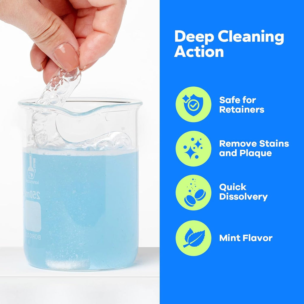 Retainer Cleaner (60 Tablets), Denture Cleaning Tablets, Powerful Cleaning Agents Odor Neutralizing, Odor-Free With a Pleasant Minty Scent, Versatile For All Dental Appliances