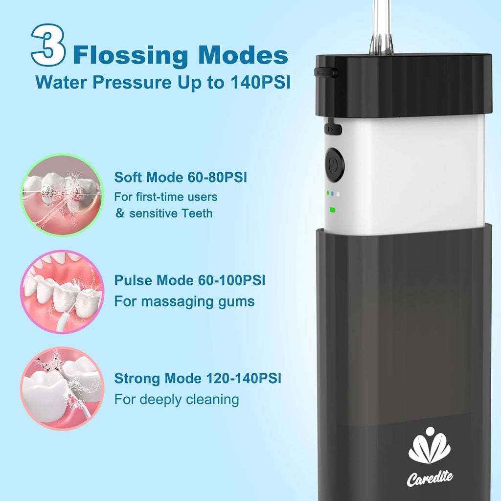 Portable Water Flosser for Teeth,Travel Water Flosser Picks,Mini Cordless Oral Irrigator Rechargeable Power Dental with Telescopic Water Tank, IPX7 Wateroproof for Brace & Sensitive Teeth Care,Black