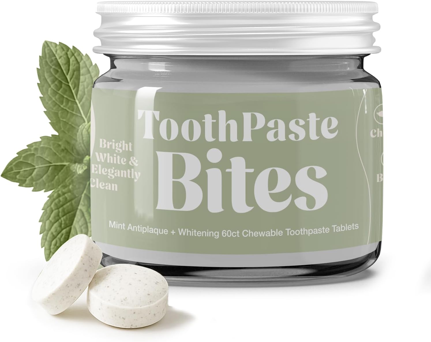 Whitening Toothpaste Tablets with Nano Hydroxyapatite, Fluoride Free, Plastic Free, Eco & Best Travel Friendly Chewable Mint Toothpaste Bites | 62 Count