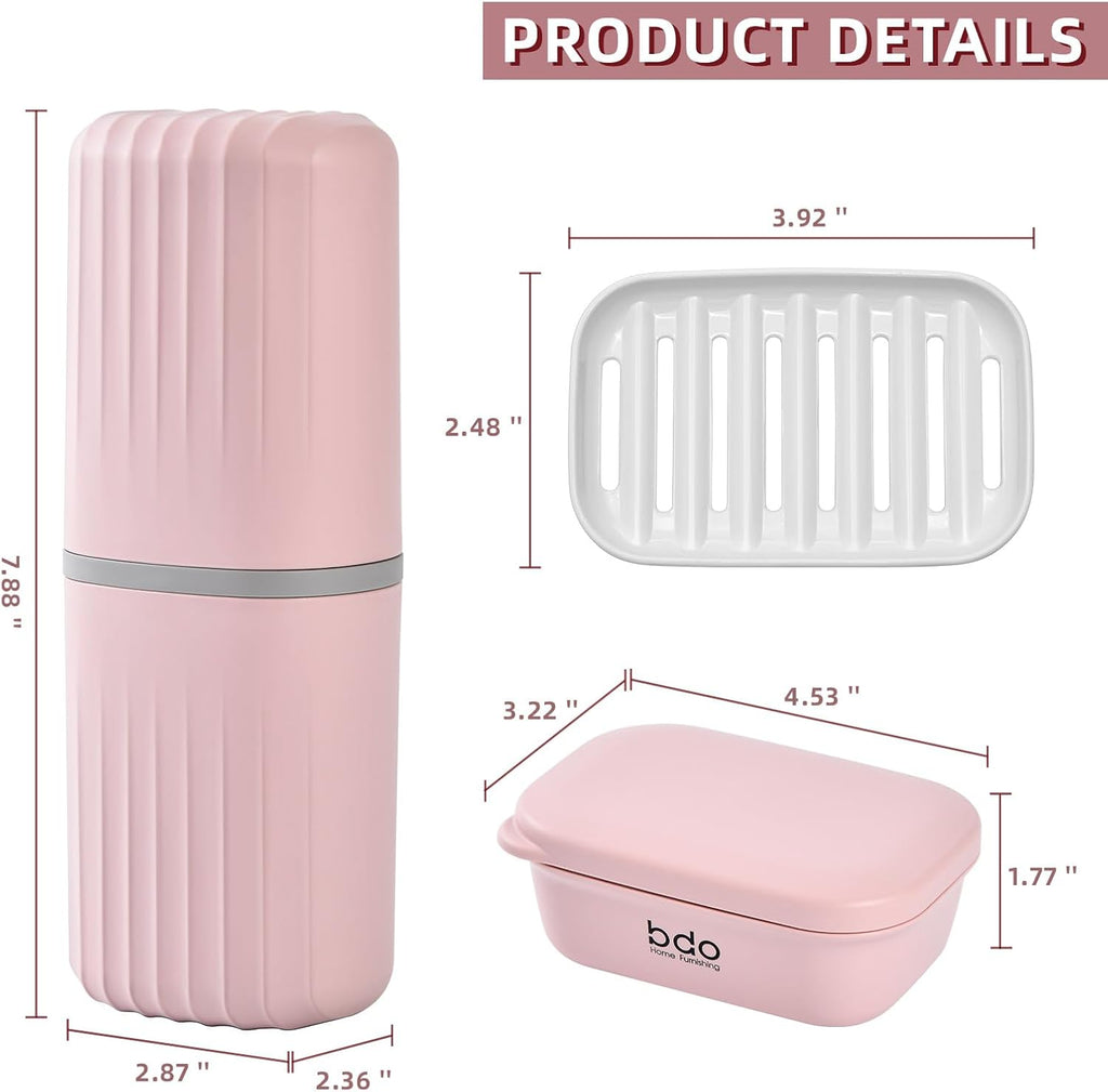 VITVITI Toothbrush Travel Case, Portable Travel Soap Container Leakproof Dish Tray, 7.88 inch Toothpaste Travel Toothbrush Holder with Cover for Trip/Bathroom/Camping(Pink)