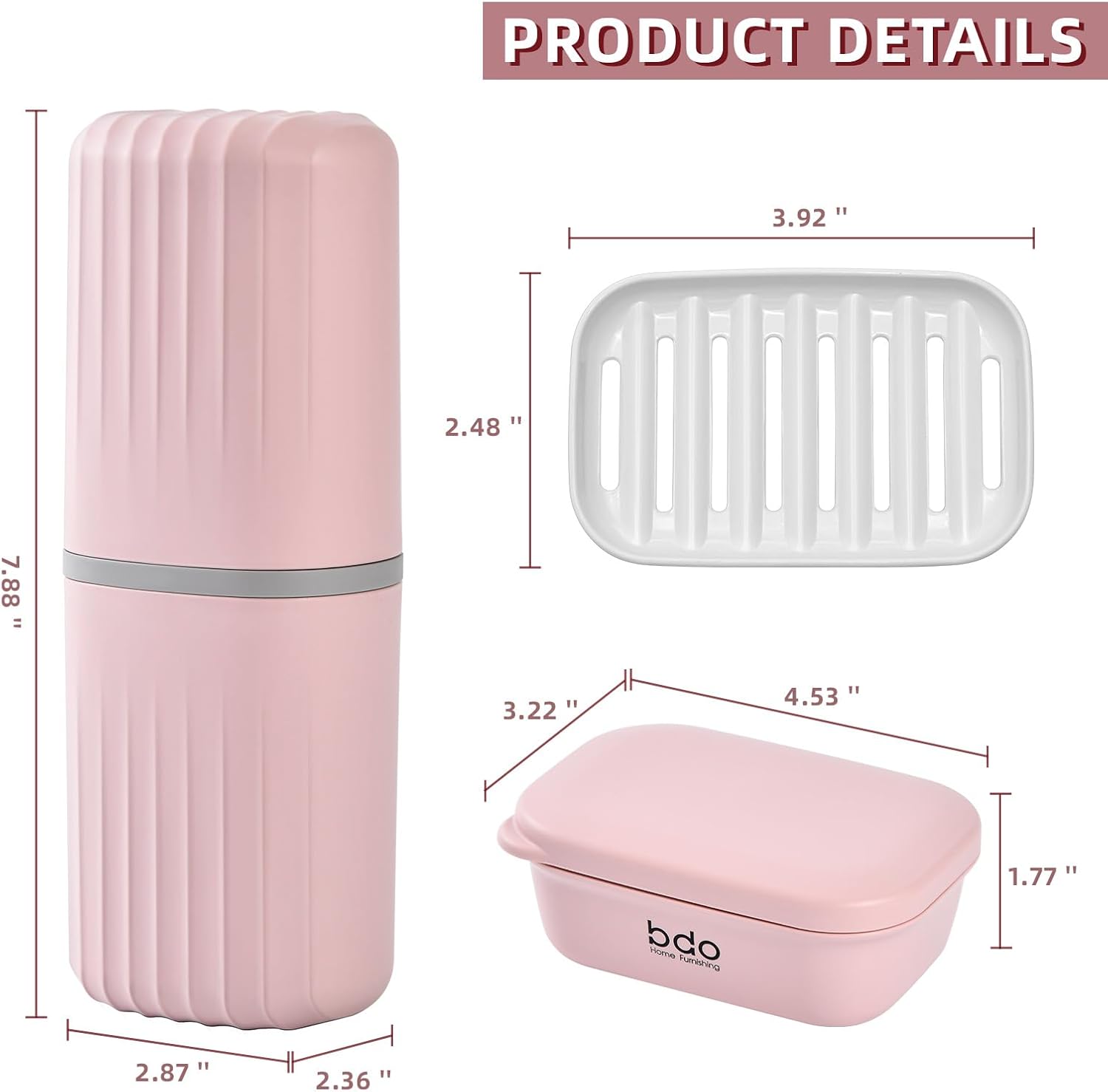 VITVITI Toothbrush Travel Case, Portable Travel Soap Container Leakproof Dish Tray, 7.88 inch Toothpaste Travel Toothbrush Holder with Cover for Trip/Bathroom/Camping(Pink)