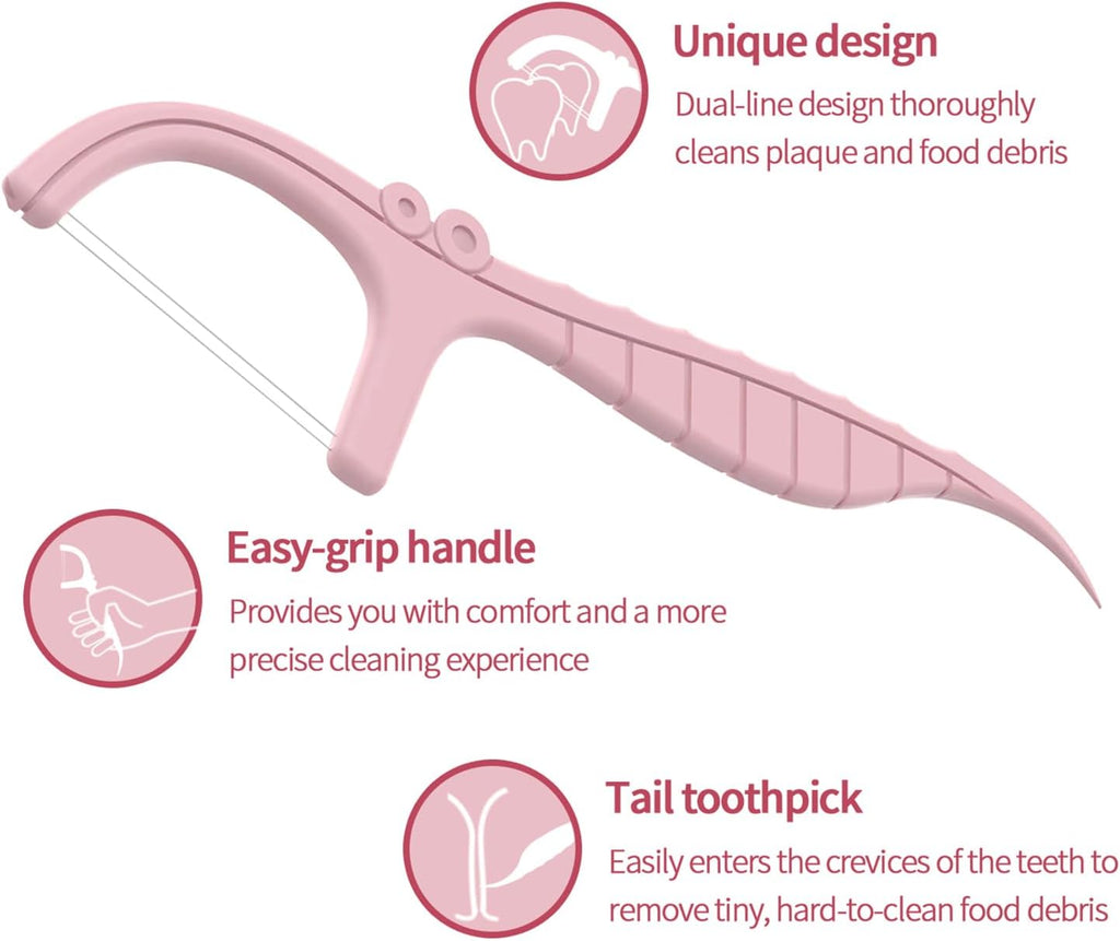 Holy rose Dual-Line Dental Floss Picks - Pink Flossers 300 Count,End with Toothpick - Mint Flavored for Oral Cleaning & Fresh Breath-and Ideal for Daily Teeth Care