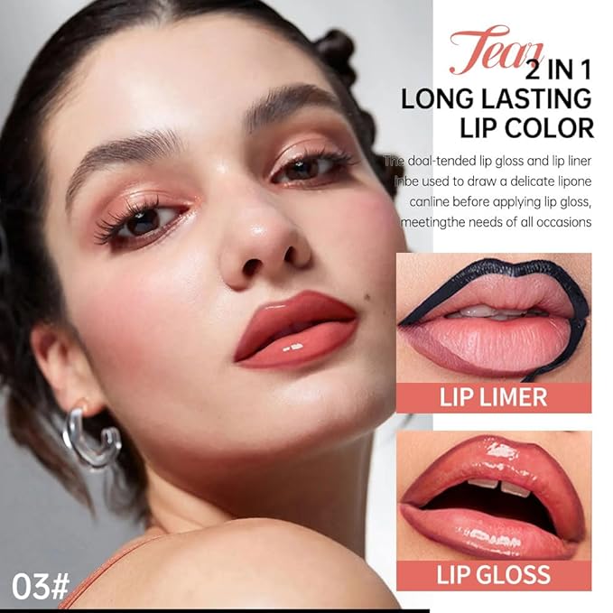Peel Off Lip Liner & Stain in Peach Rosé – Tattoo-Like Peel Off Lip Stain Liner + Hydrating High Shine Peach Pink Lip Tint, Long-Lasting Waterproof Smudge-Proof Duo for Soft Natural Rosy Lips