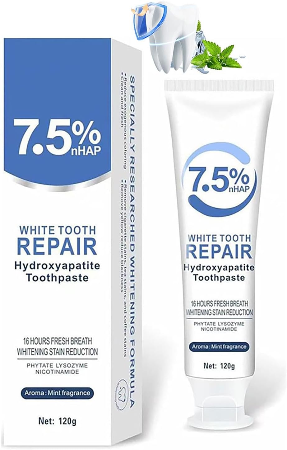 Hydroxyapatite Toothpaste 7.5% nHAP, Mint Fragrance 16 Hours Fresh Breath,Best ceelike Hydroxyapatite Toothpaste for Enamel Protection and Tooth Strengthening Use for Oral Care (1Pack Natural Mint)