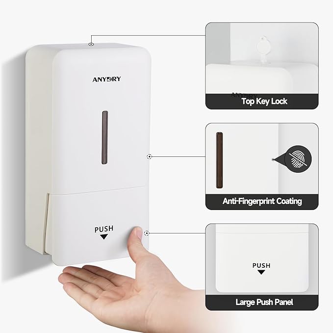 27oz (800 ml) Manual Wall Mounted Soap Dispenser, Ideal for Commercial Bathrooms Restaurants Hotels, Use with Liquid Hand Soap Shampoo, ABS White