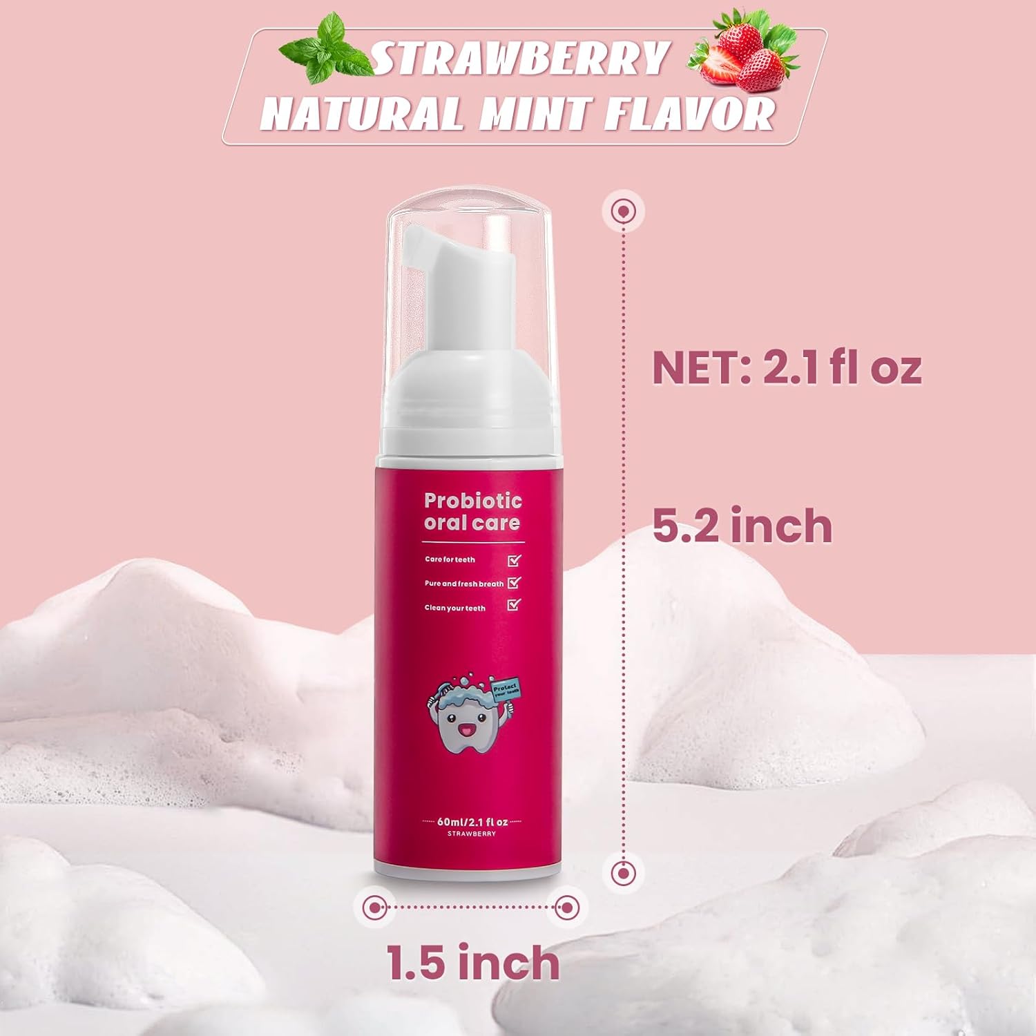 Kids Foam Fluoride Free Toothpaste with Watermelon and Strawberry Mint Flavor,Toddler Natural Teeth Deep Cleaning Toothpaste for U Shaped Toothbrush