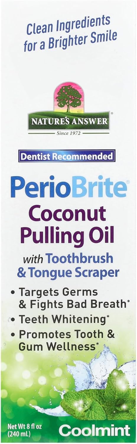 PerioBrite Coconut Pulling Oil 8 Ounce | Promotes White Teeth | Supports Oral Wellness | Mint Flaovred | Gluten Free | Non-GMO | Alcohol Free | Flouride Free | Kosher