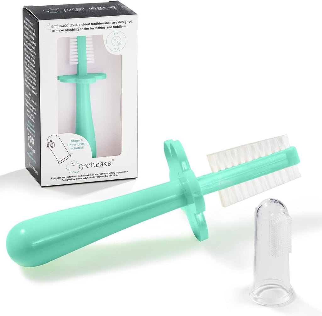 grabease Double-Sided Training Toothbrush - Toothbrush for Toddlers 1-3 with Soft Silicone Bristles & Anti-Choke Shield - Ergonomic Dual-Sided Design for Motor Skills - 1 Count, Mint, 12mo+
