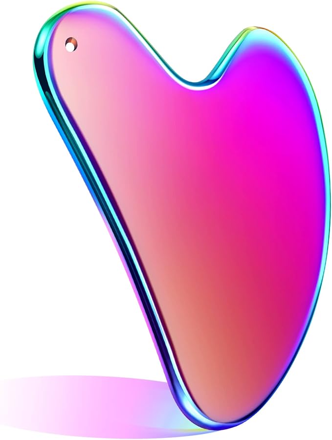Nuanchu Stainless Steel Gua Sha Facial Tools Metal Guasha Tool for Face Body Jawline Shaper, Double Chin Reducer, Puffiness Reducing, Lymphatic Drainage Massager Skin Care Gift with Pouch(Rainbow)