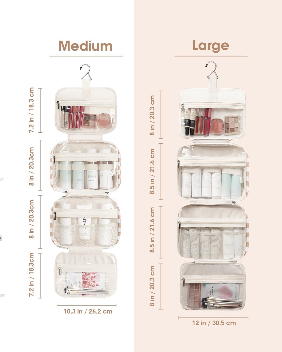 Travel Toiletry Bag for Women Large Hanging Makeup Bag Organizer Toiletries Bag for Full Size Essentials Accessories Cosmetics (Light Checkerboard (Large))