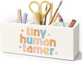 Tiny Human Tamer Gifts Wooden Pen Pencil Holder for Desk Accessories, Funny Preschool Teacher Gifts, Teacher Wood Makeup Brush Toothbrush Holder Organizer for Vanity Bathroom