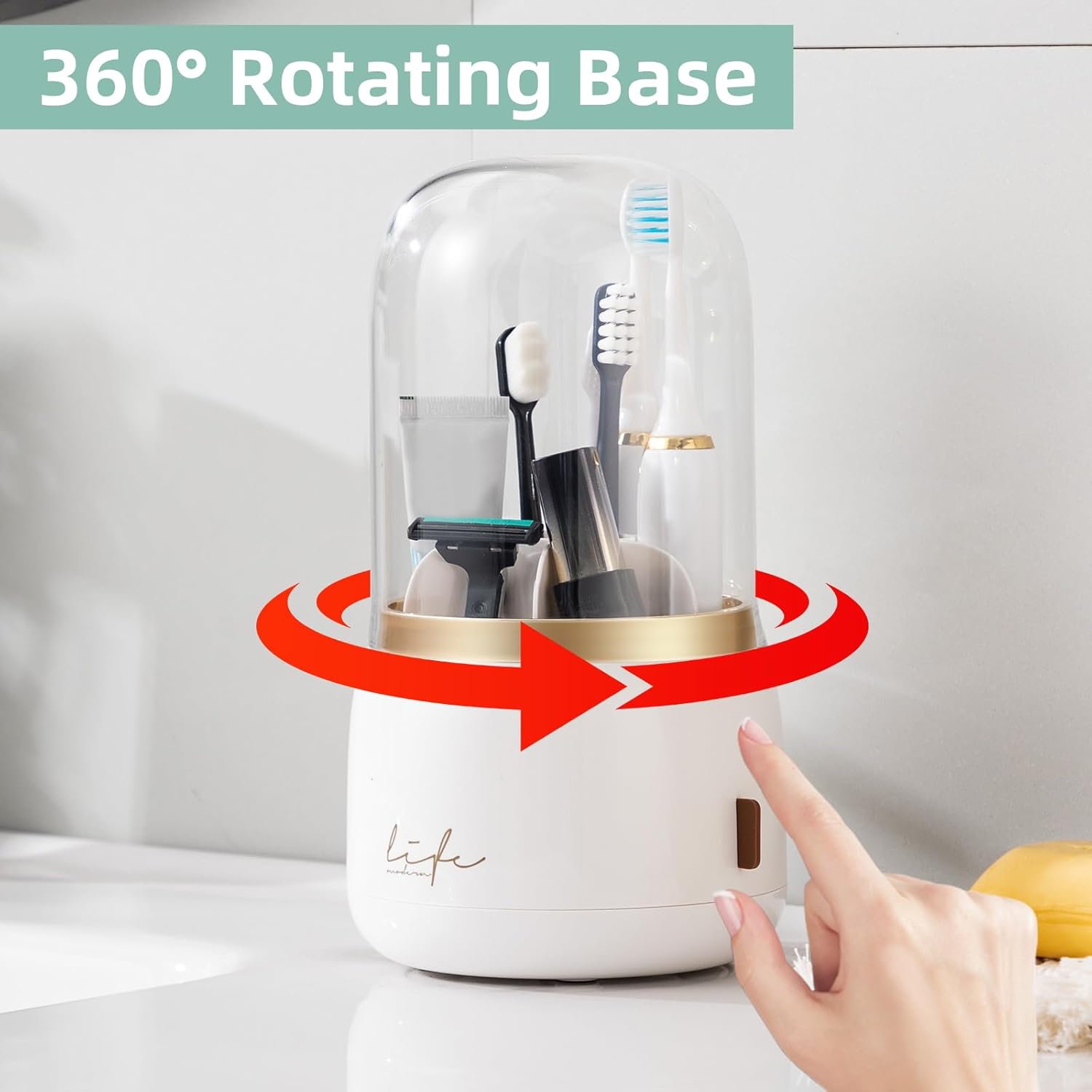 Toothbrush Holders for Bathrooms, Rotating 7 Slots Electric Toothbrush Holders with Cover, Countertop Toothpaste Organizers (White)