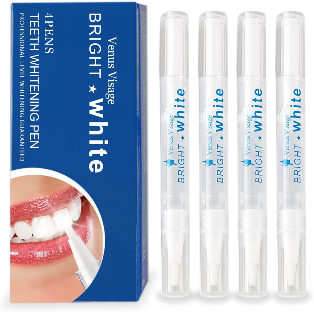 Venus Visage Teeth Whitening Pen, 40+ Uses - Teeth whitening Gel with Professional Formulation and Ingredients - Best Teeth Whitener Overnight and No Tooth Sensitivity (Mint) (0.10 Fl Oz (Pack of 4))