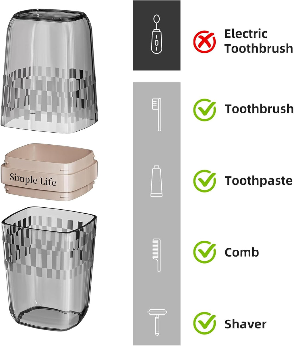 VITVITI Travel Soap Case Container, Portable Toothbrush Travel Case Dish Tray, 7.88 Inch Toothpaste Traveling Toothbrush Holder Set with Cover for Trip/Bathroom/Camping, Gray