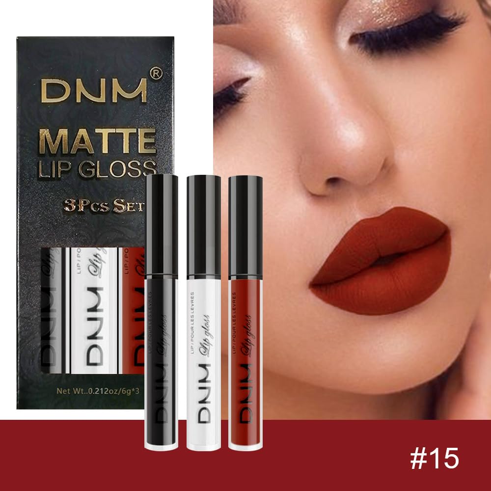 AMY'S DIARY Dark Red White Black Matte Plum Liquid Lipstick 3Pcs Sets,24-hour Lipstick Long Lasting Permanent L Magic Lipstick Waterproof Lip Stain 24 Smudge Waterproof for Women (Set17)